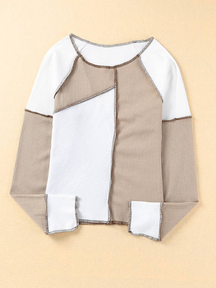 Lovesoft - Wholesale Knit Top - Women's - Irregular Color Block Seaming Trim Rib Knit Top25