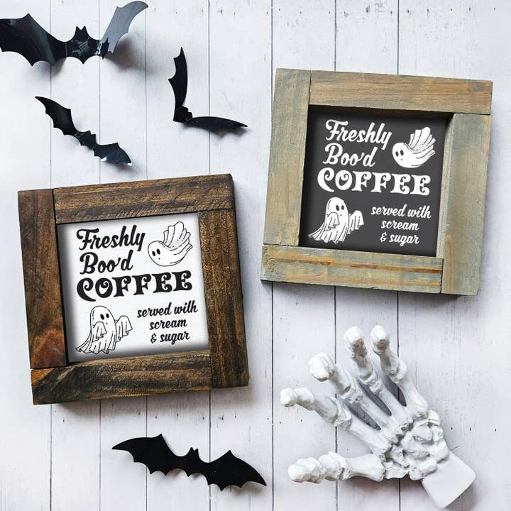Freshly Boo'd Coffee Wood Sign | Halloween Wood Sign | Kitch for wholesale by WhimsyLotus