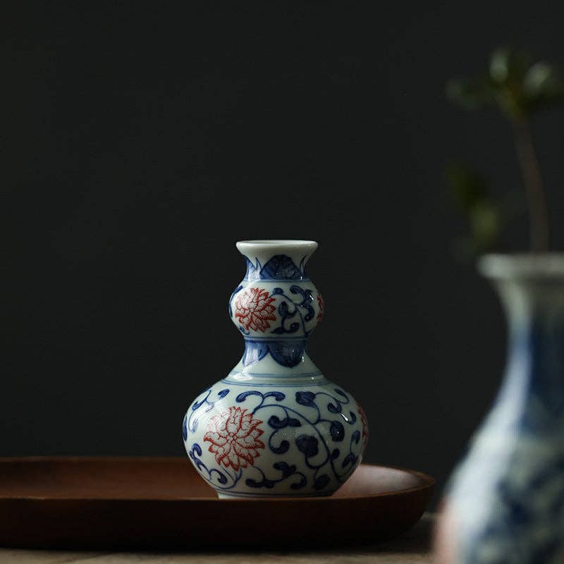 Gohobi （We cover U.S. import duties） - Wholesale Vase - Gohobi Hand-painted Blue and White Porcelain Vase (Red Flowers)22