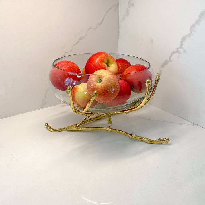 CLASSIC TOUCH DECOR INC. - Wholesale Bowl - 11"D Glass Bowl With Gold Twig Base