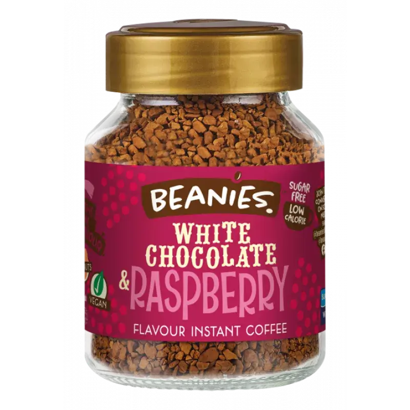 Beanies The Flavour Co. Ltd – wholesale Instant coffee/espresso – Beanies 50g White Chocolate & Raspberry Instant Coffee1