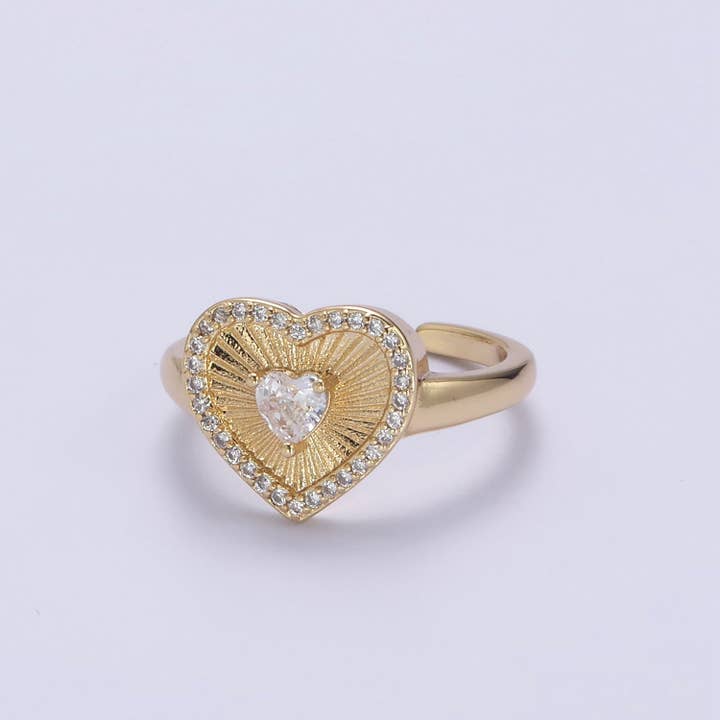 Aim Eternal - Vendita all'ingrosso Anelli con pietra singola/solitario - Anello a forma di cuore Sunburst? €? Anello unico laminato in oro 14 carati? €? Anello di San Valentino? €? Regalo per lei? €? Gioielli minimalisti in oro per San Valentino R-320