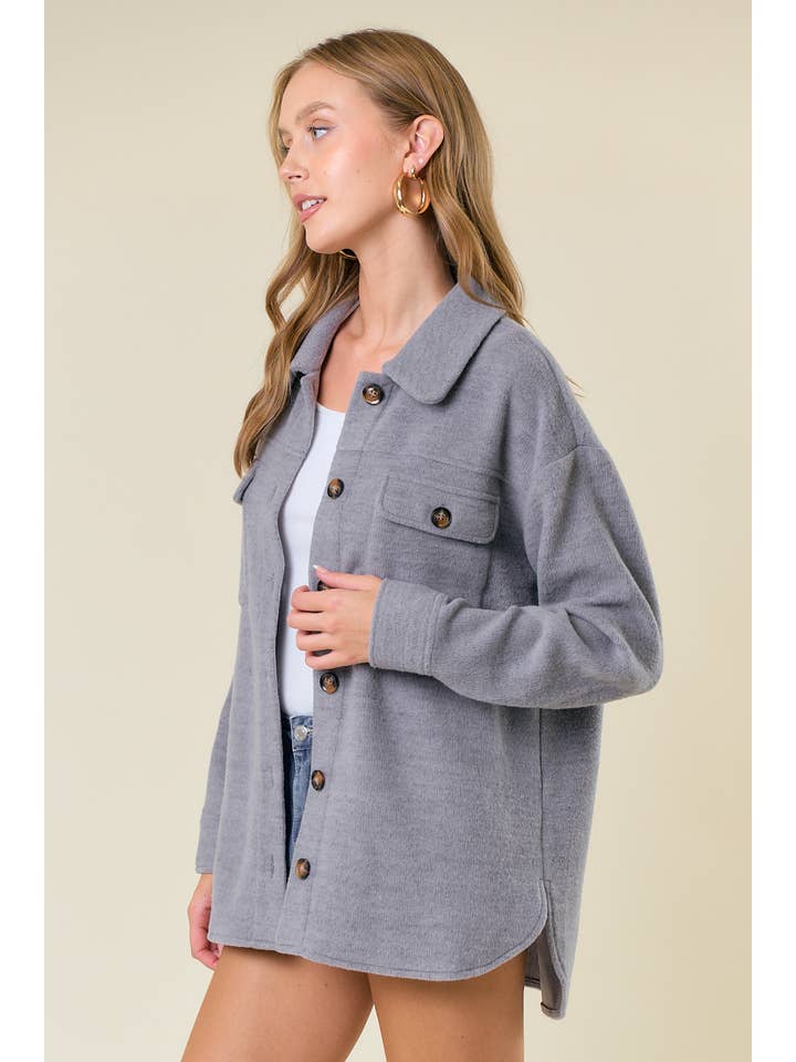 Doe and Rae - Wholesale Shirt Jacket/Shacket - Women's - Fleece Knit Button-Down Shacket W/ Patch Pocket - 10606J2