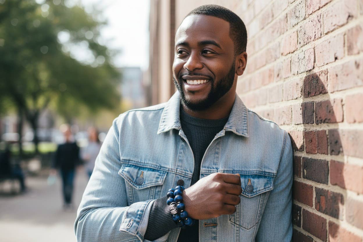 Jewelry By BDK - Wholesale Jewelry - Men's - 1-PC Blue and Black Wood Bead Stretch Bracelet 3