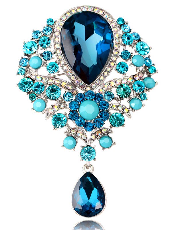 Floral Teardrop Rhinestone Brooch PA4662 for wholesale by Ole