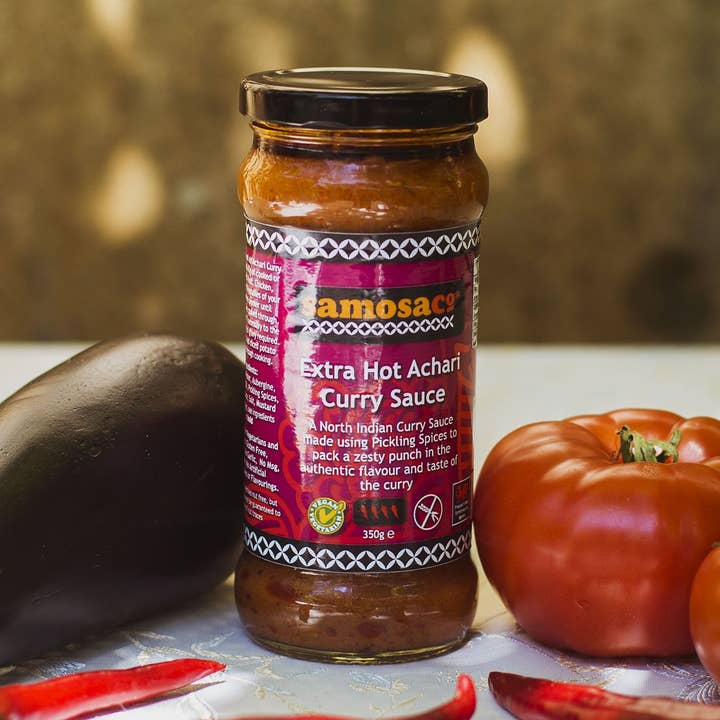 Molho de Curry Achari Extra Quente 350g por atacado de SamosaCo