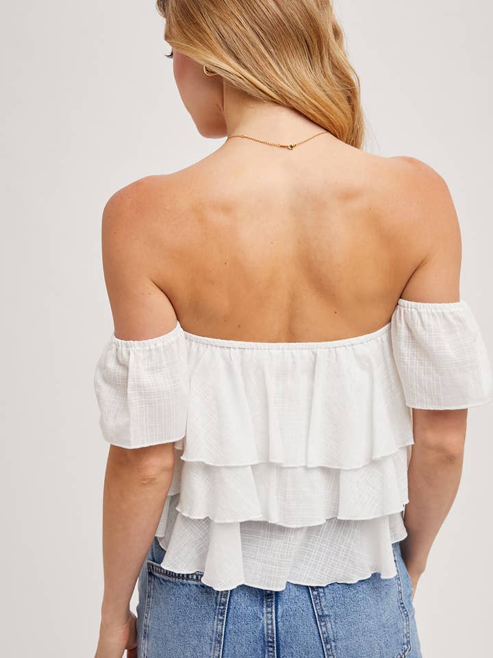 Bluivy - Vente Chemisier – femme - HAUT COURT TEXTURÉ À ÉPAULES DÉNUDÉES À ÉTAGES6