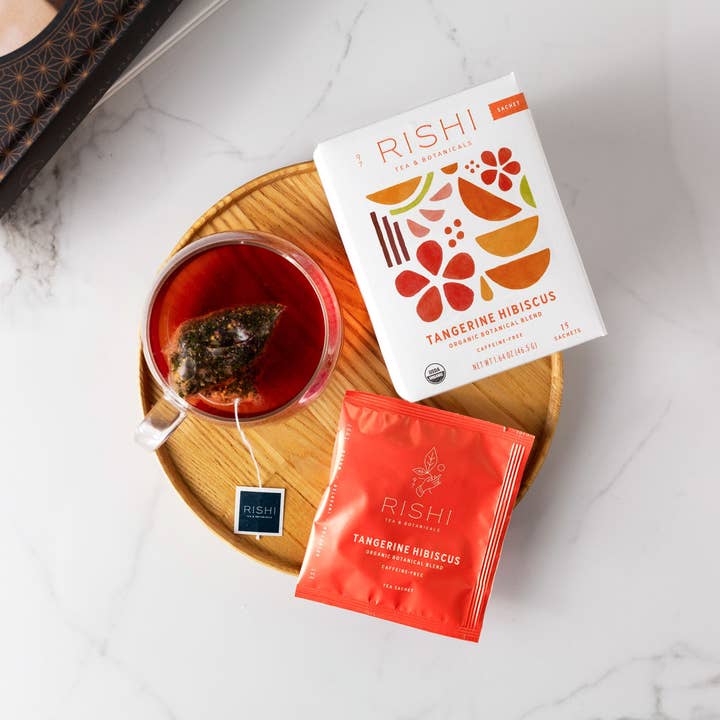 Tangerine Hibiscus Organic Herbal Tea Sachets for wholesale by Rishi Tea & Botanicals