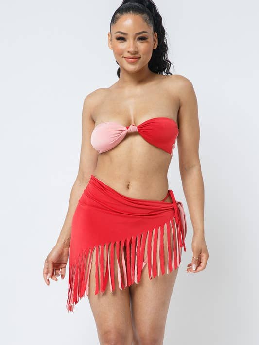 Conjunto de 3 peças com cobertura reversível com detalhe de franja por atacado de Belita Collection