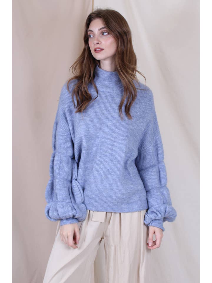 Fore Collection - Wholesale Knit Sweater - Women's - MOCK NECK KNIT OVERSIZED SWEATER SLEEVE DETAIL-TI2460