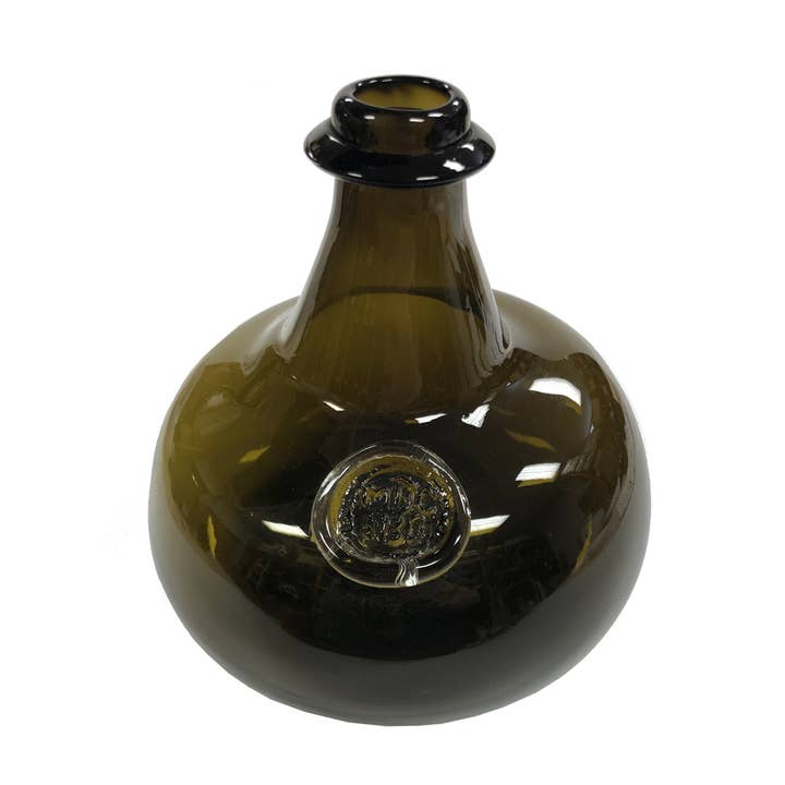 Madison Bay Co. - Historical Home Decor Reproductions - Wholesale Decorative tabletop object - Hand-Blown Dark Green Thick Glass 76-oz. Onion Bottle, 8”1