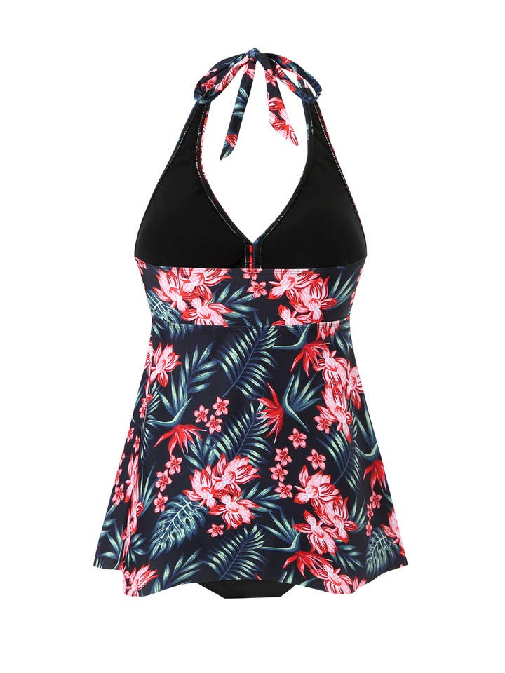 Black Printed Backless Halter Tankini One-Piece Swimwear ZK2979 for wholesale on Faire6