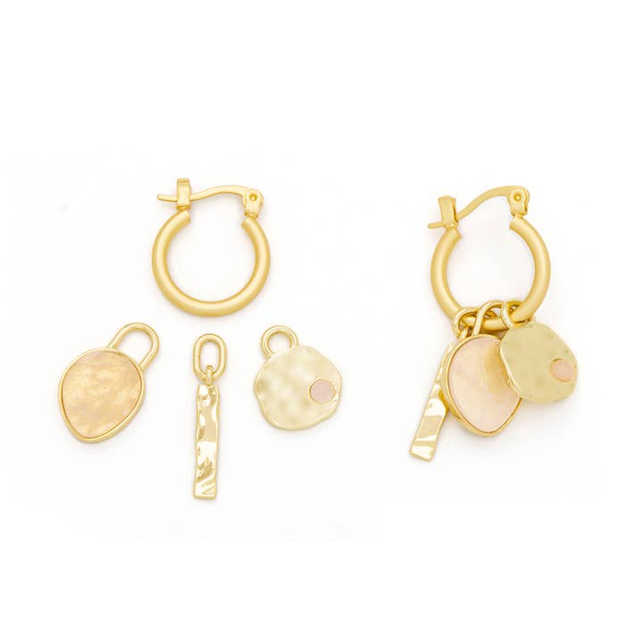 Scout Curated Wears - Wholesale Dangle Earrings - Interchangeable Charm Earring - Rose Quartz/Love/Gold1
