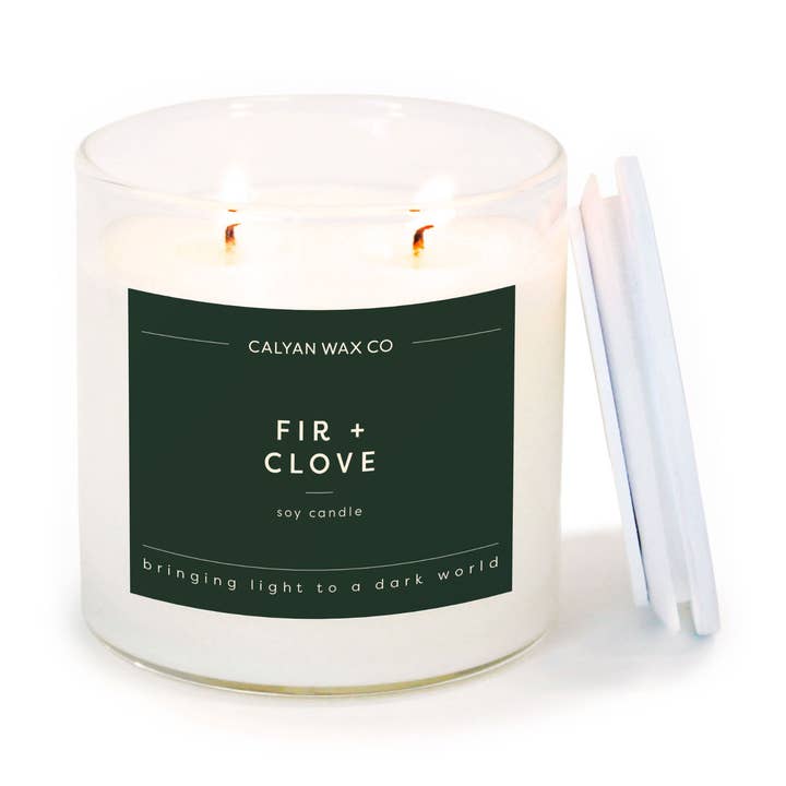 Fir + Clove - Bougie de soja en verre transparent pour la vente par Calyan Wax Co.