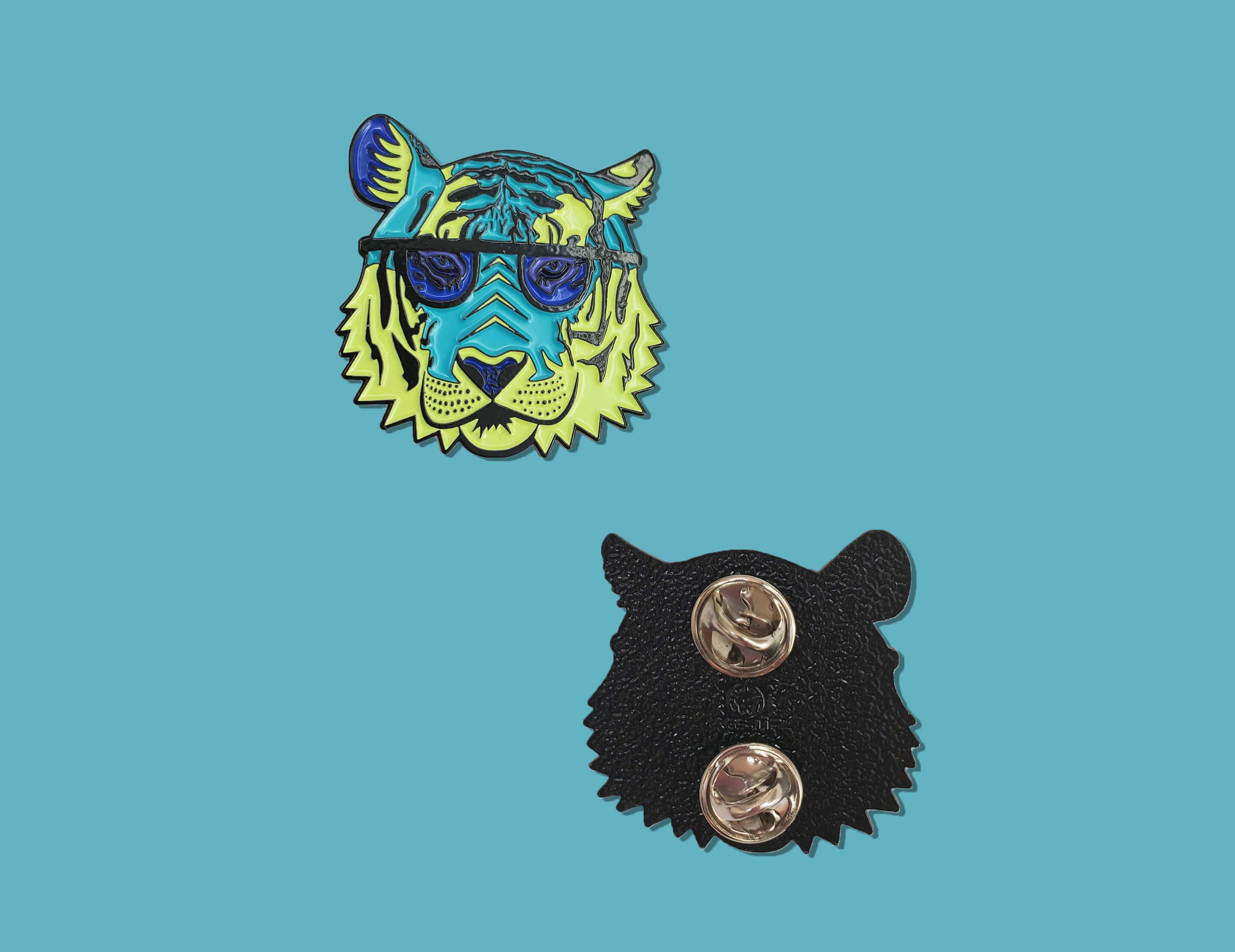 Brianna Gardocki Art - Wholesale Lapel Pin/Button - Pink and Blue Tiger Enamel Pin, Cool, Cat1