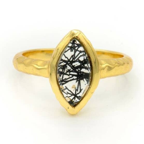 Fair Anita - Wholesale Cocktail/Statement Ring - Almond Black Rutile Ring - Brass0