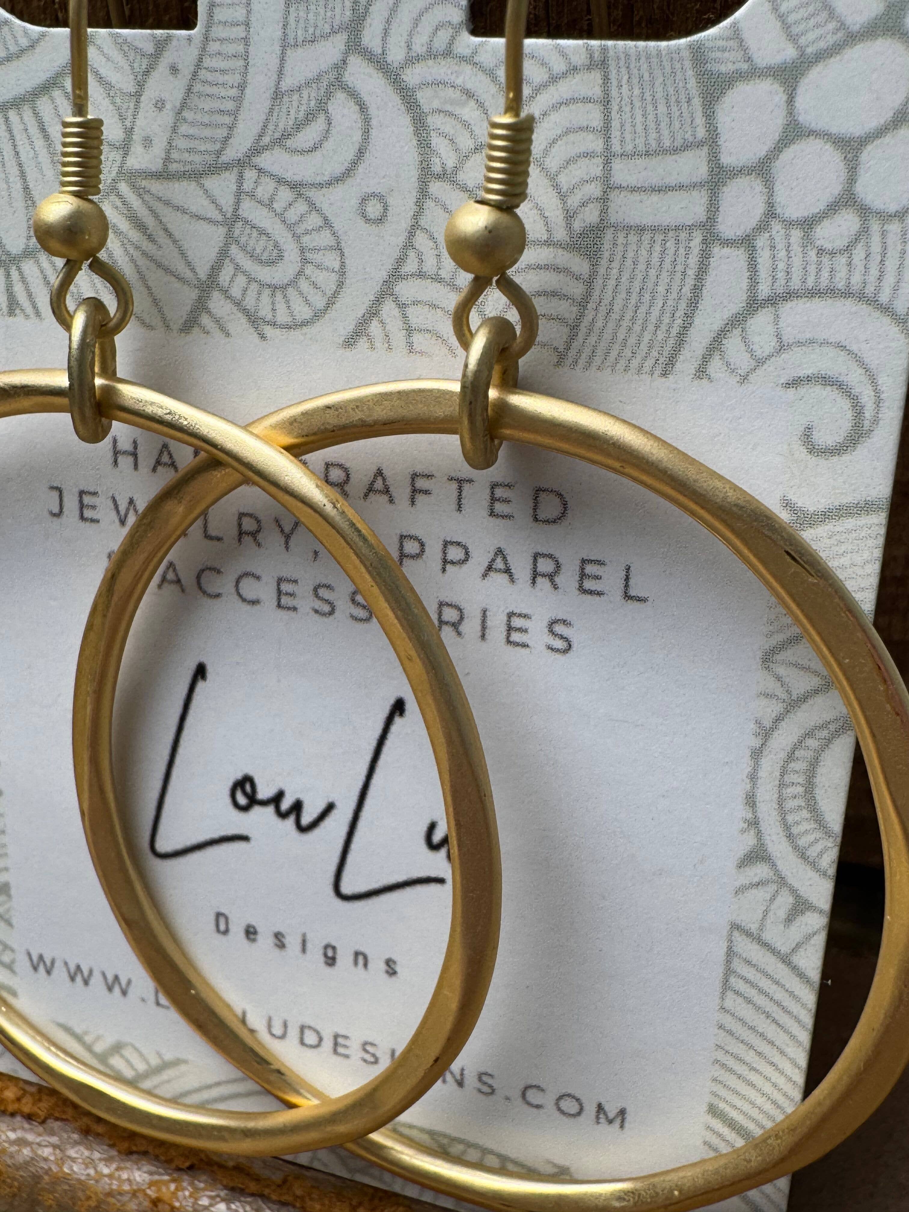 Loulu Designs - Wholesale Dangle Earrings - Hammered Halo Earrings-Matte Gold Two Sizes4