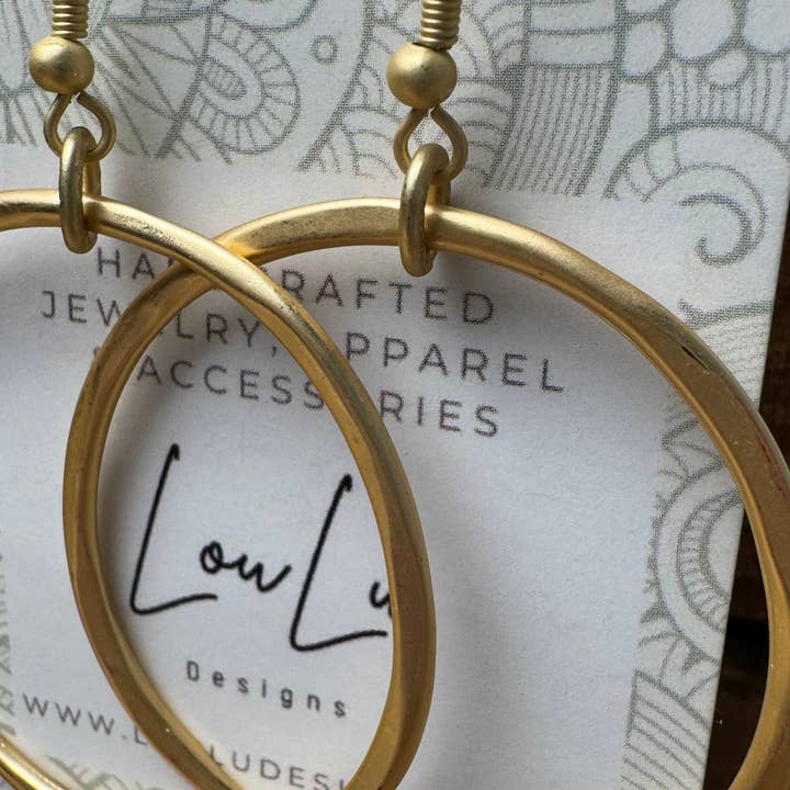 Loulu Designs - Wholesale Dangle Earrings - Hammered Halo Earrings-Matte Gold Two Sizes4