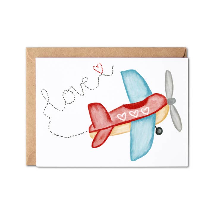 Plane Transportation Hand Drawn Friendship Lov Greeting Card for wholesale by Simply Crafty