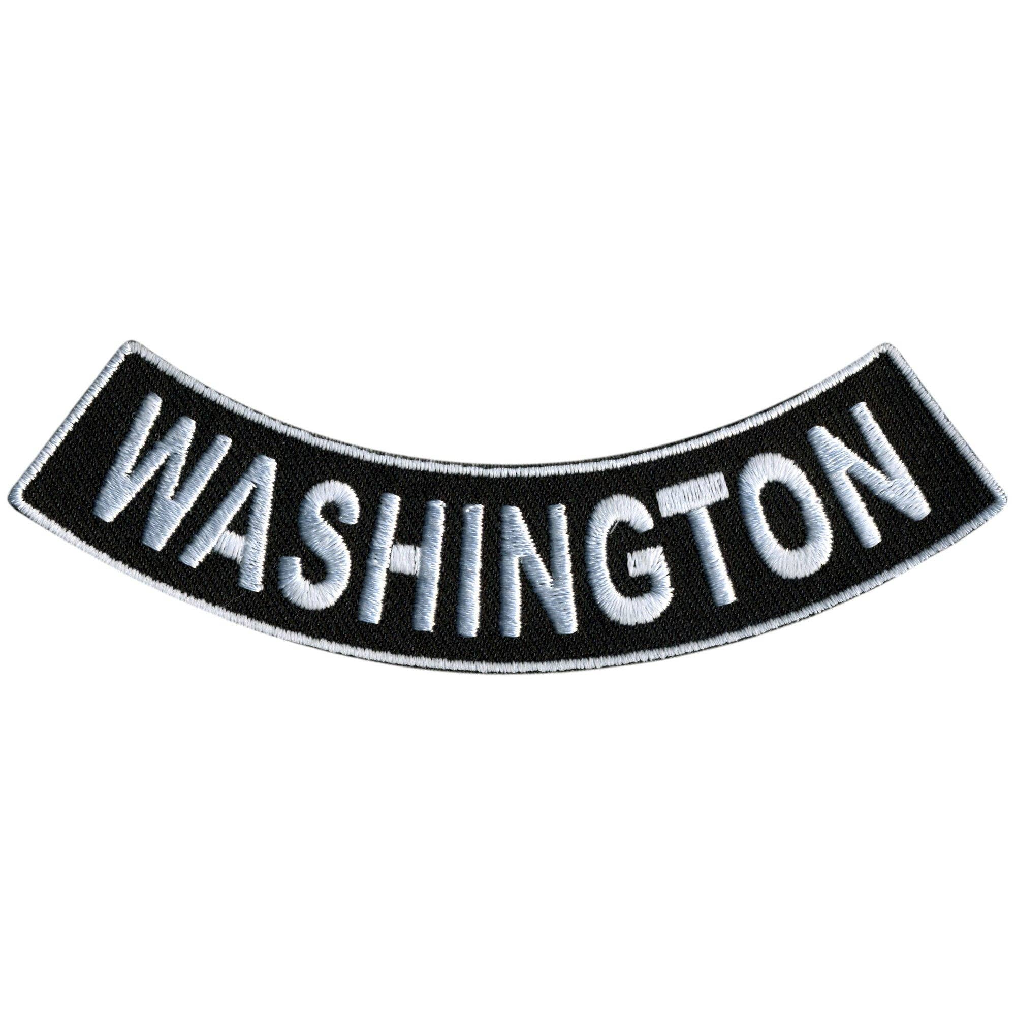 BK WH Hot Leathers Washington 4” X 1” Bottom Rocker Patch for wholesale on Faire0