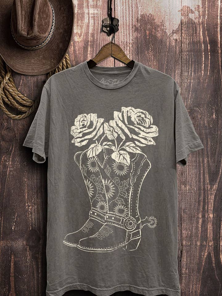 Lotus Fashion Collection - Wholesale Screen Printed T-Shirt - Women's - Boots Roses Graphic Top