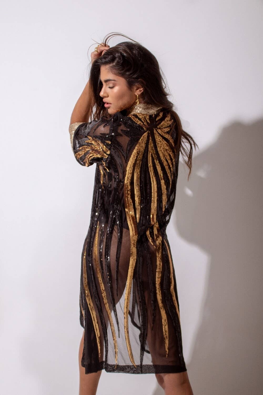 Festivo kimonos - Venta al por mayor Kimono - Mujer - Kimono de lentejuelas rosa y dorado - Chaqueta brillante - Cover Up5