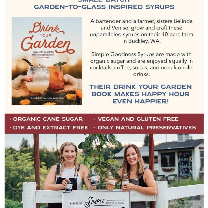 Stand Up Flyer- Drink Your Garden + Syrups for wholesale by Simple Goodness Sisters