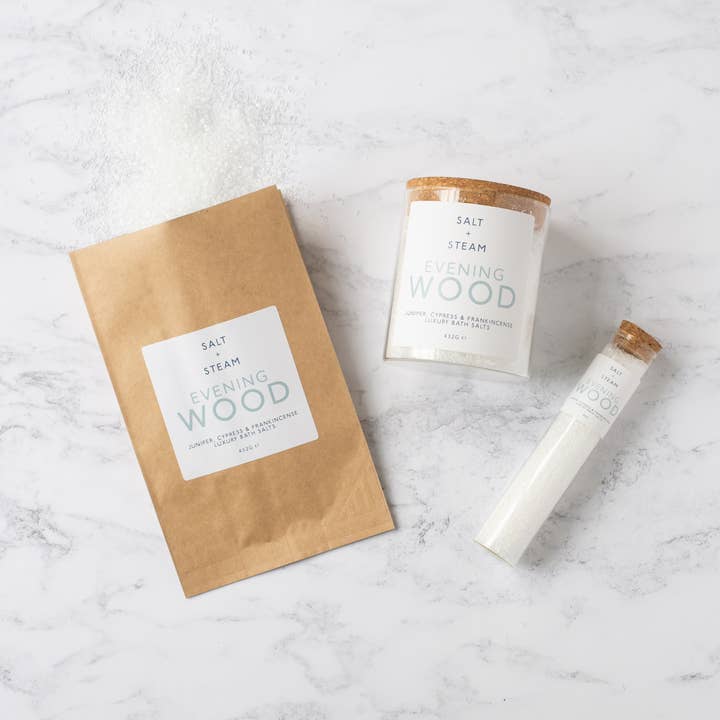 Salt + Steam - Wholesale Bath Salts - Evening Wood - Juniper & Cypress Bath Salts 80g & 432g