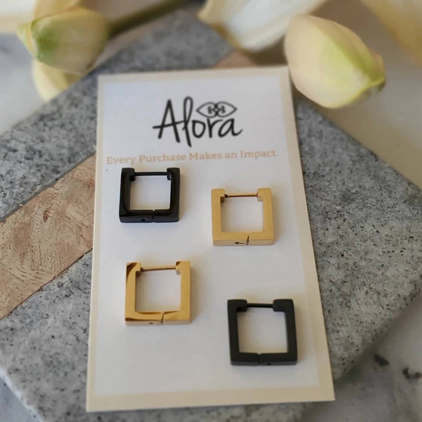 Alora Boutique Inc. - Wholesale Huggie Earrings - Kelly | Simple Square Huggie Hoop Earrings5