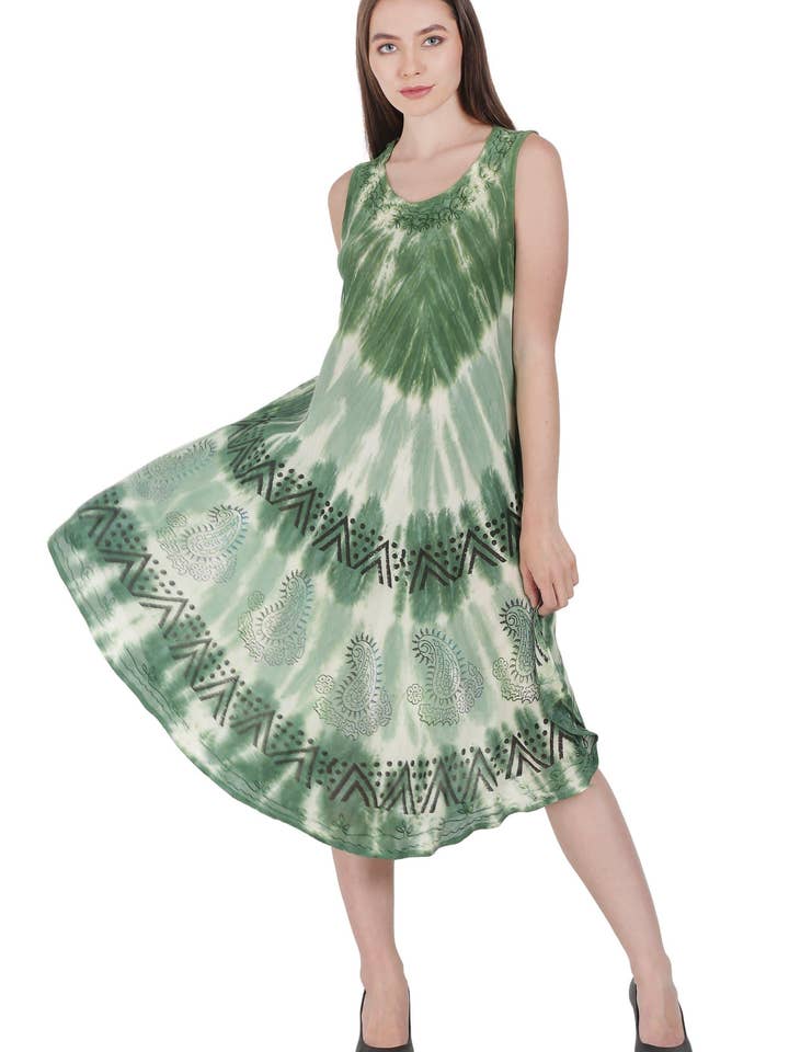 Paisley Block Print Tie Dye Beach Dress UD48-2305 for wholesale by Advance Apparels