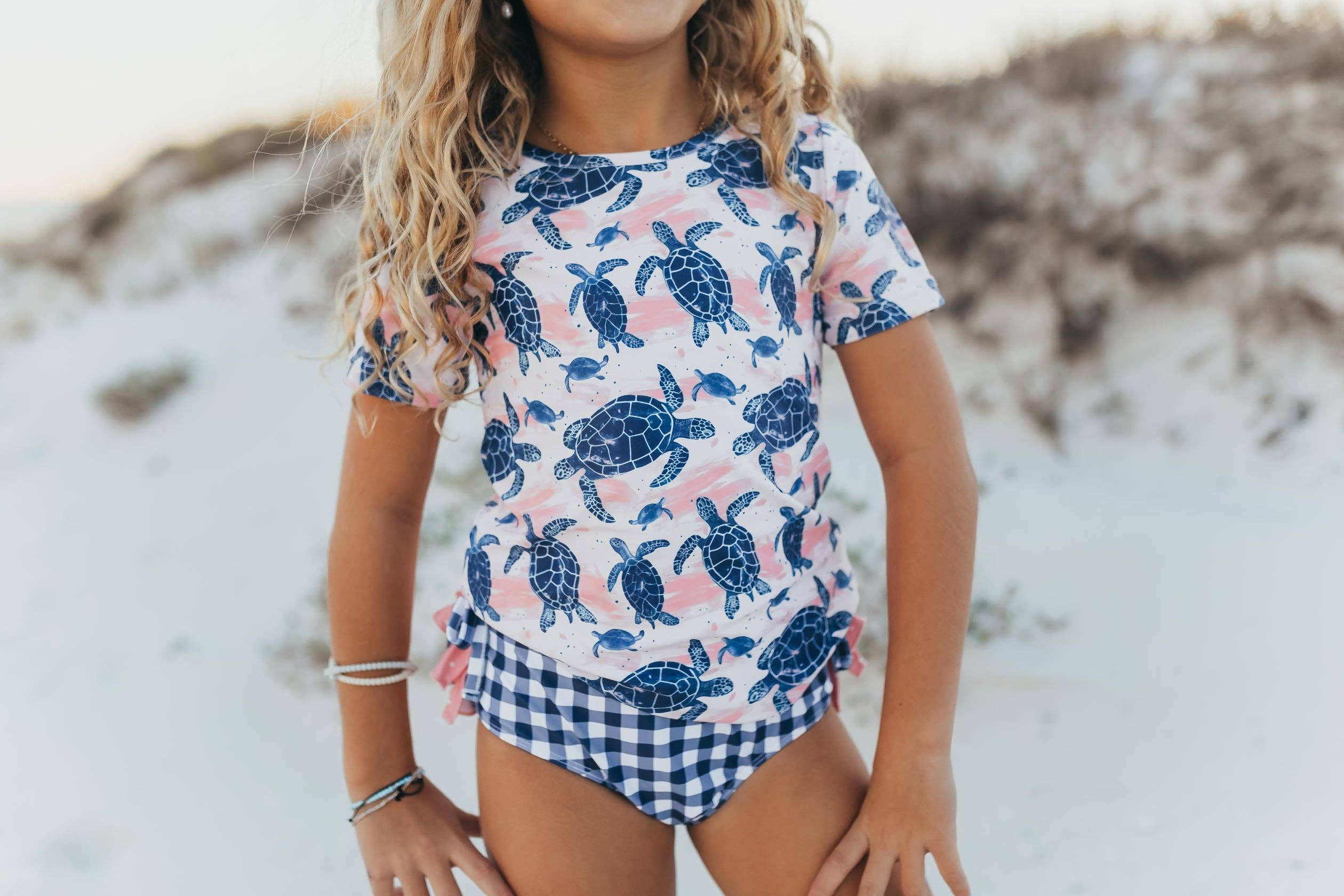Oopsie Daisy - Wholesale Rashguard - Kids - Kids Navy & Pink Sea Turtle Rash Guard Ruffle Swimsuit1