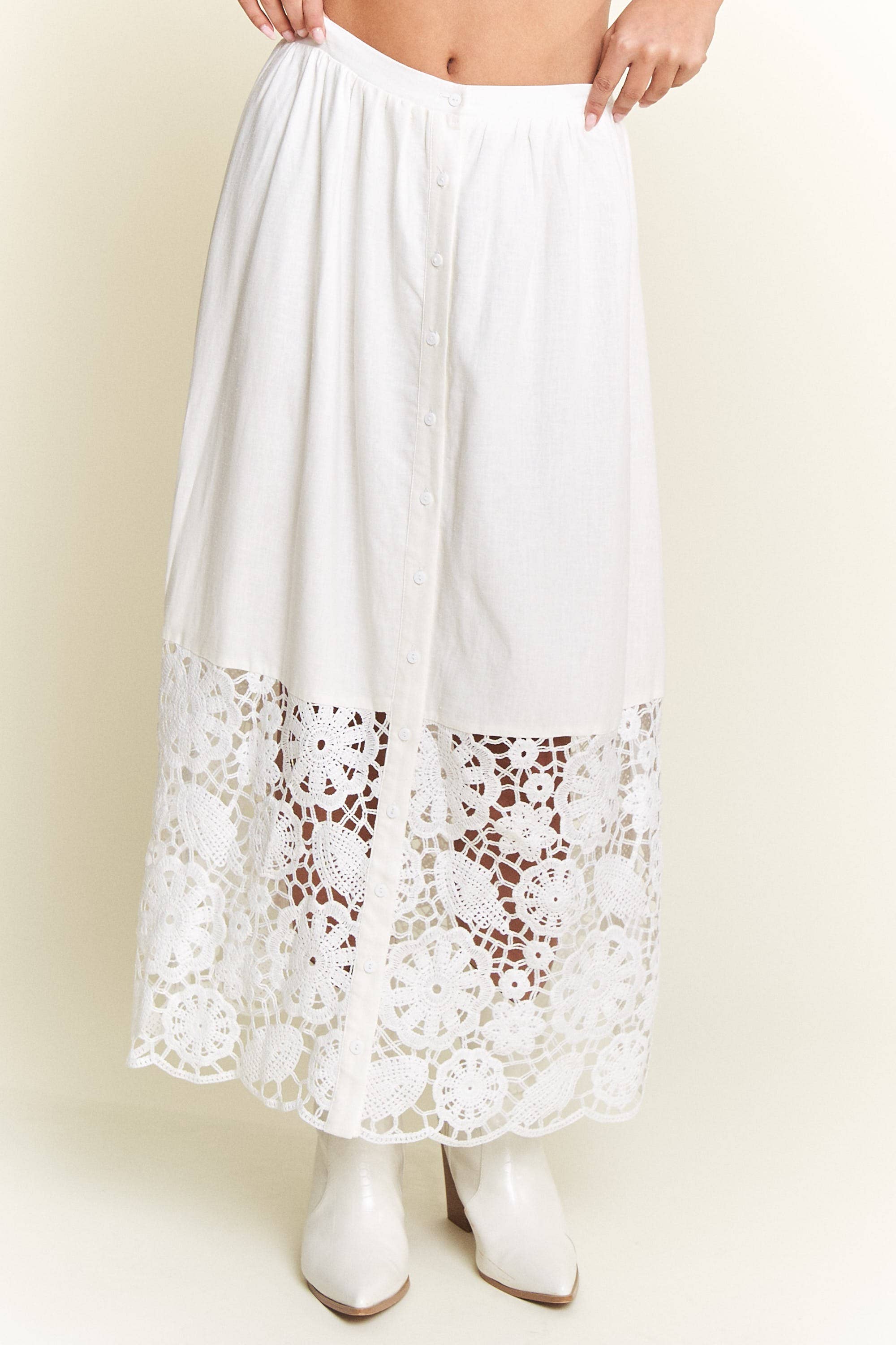 Ivory Lace Detail Button Down Long Skirt for wholesale on Faire9