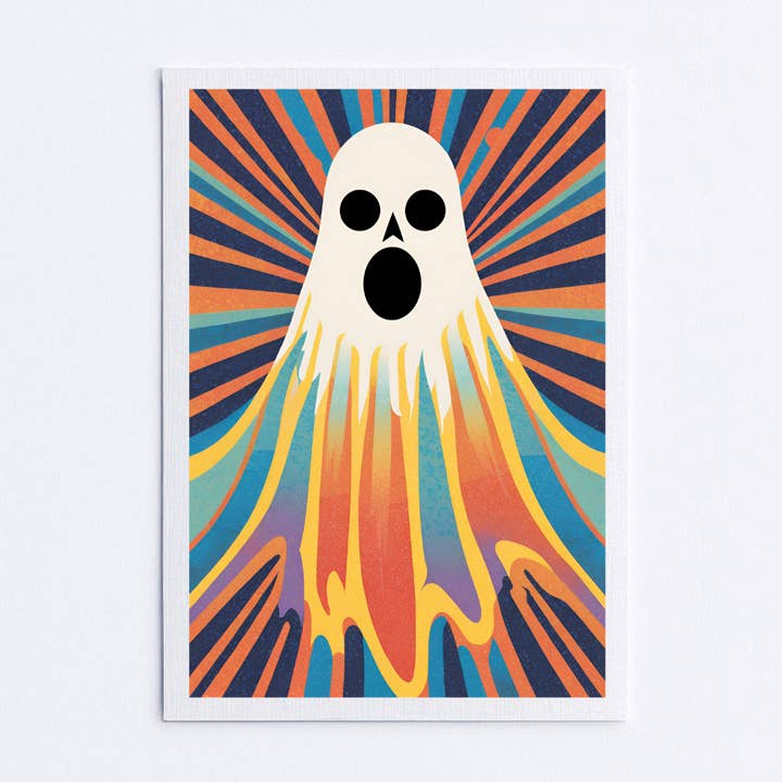 Impression d'art mural fantôme groovy d'Halloween sur lin d'archives 1 pour la vente par Cryptic Paper Co.