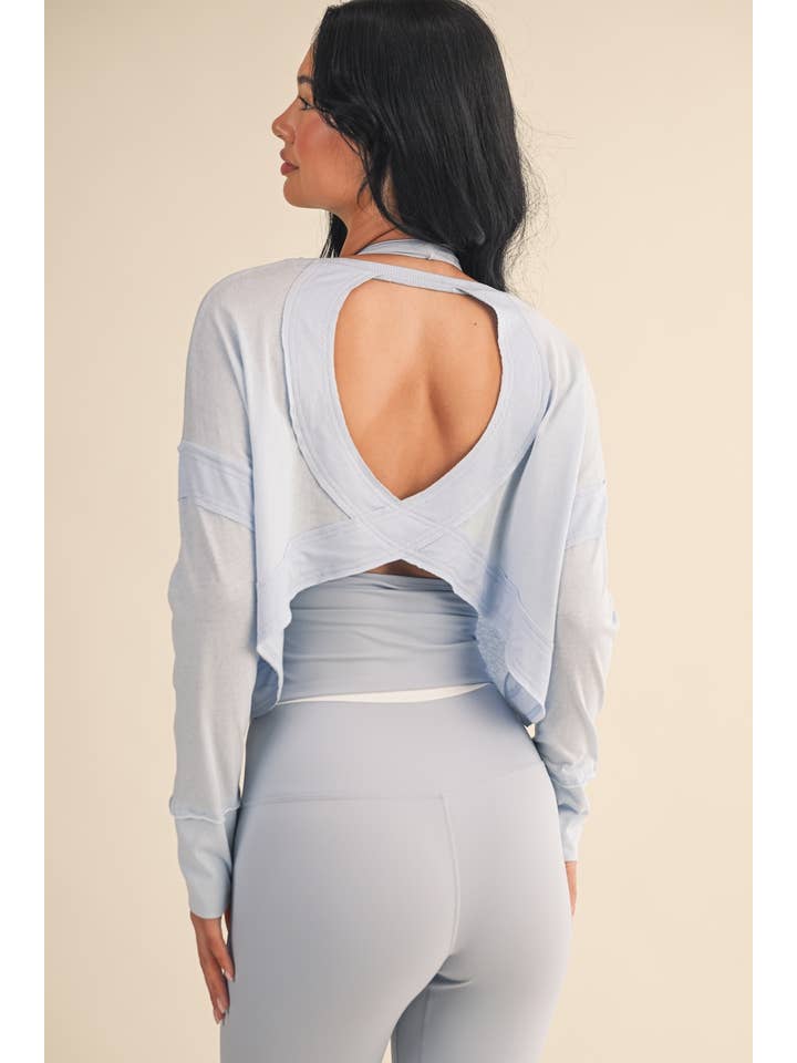 KIMBERLY C - Wholesale Athletic Top - Women's - Cotton Slub Cutout Back Long Sleeve Layering Top18