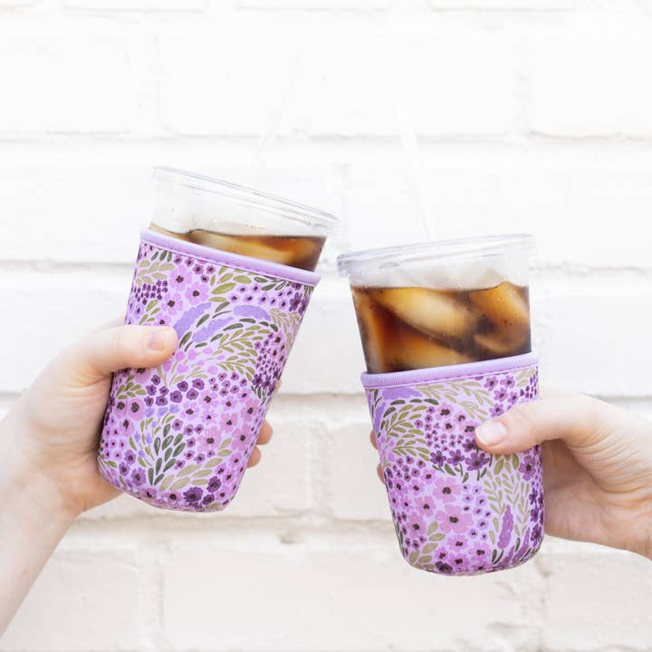 Elyse Breanne Design - Wholesale Drink Huggers & Koozies - Lilac Floral Drink Sleeve, Iced Coffee Sleeve, Drink Cover