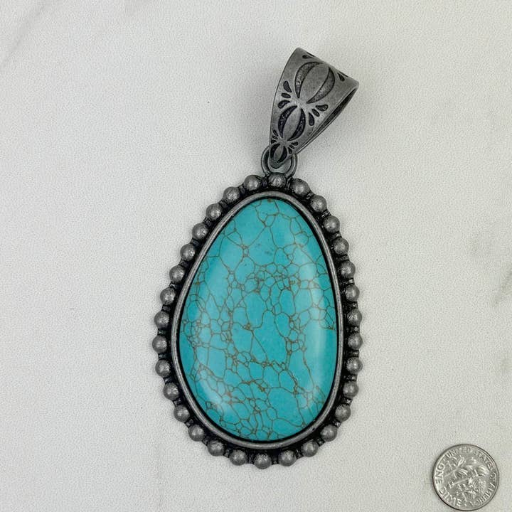 PDS230813-38 Silver with blue turquoise stone teardrop pendant for wholesale by Western Elite Jewelry
