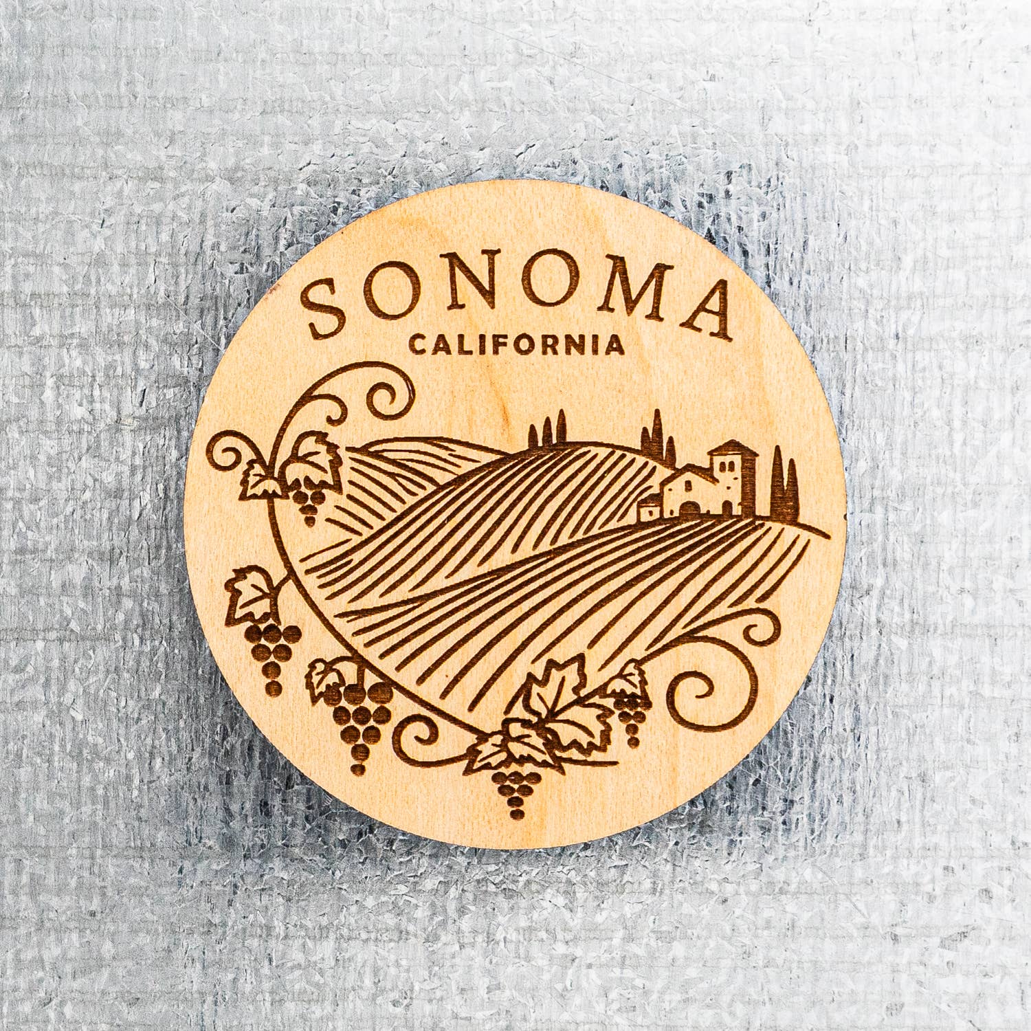 Steamer Lane Design - Wholesale Magnet - Sonoma Circle Wood Magnet0