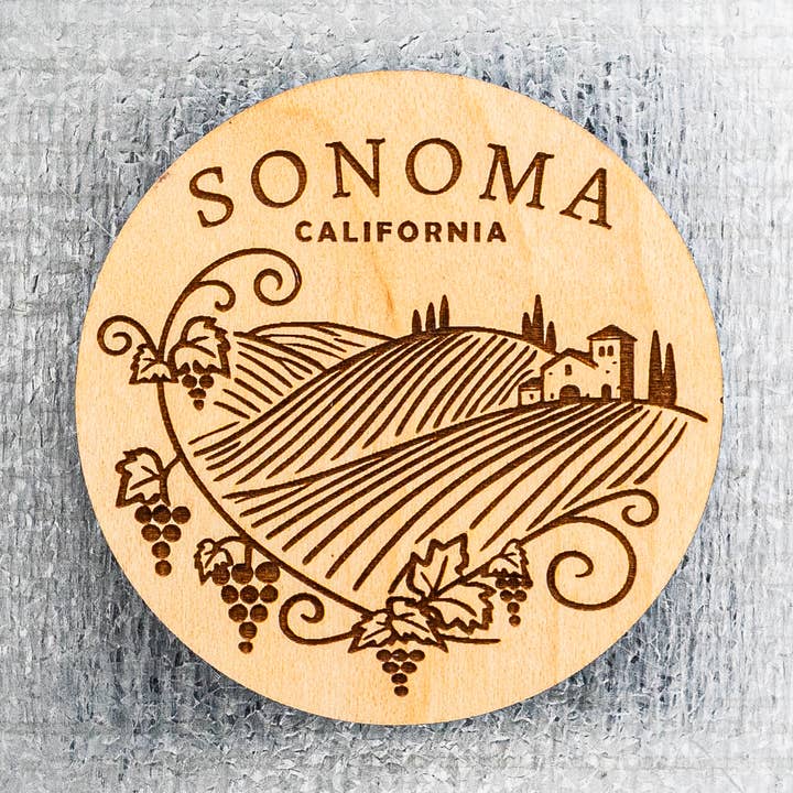 Sonoma Circle Wood Magnet for wholesale by Steamer Lane Design