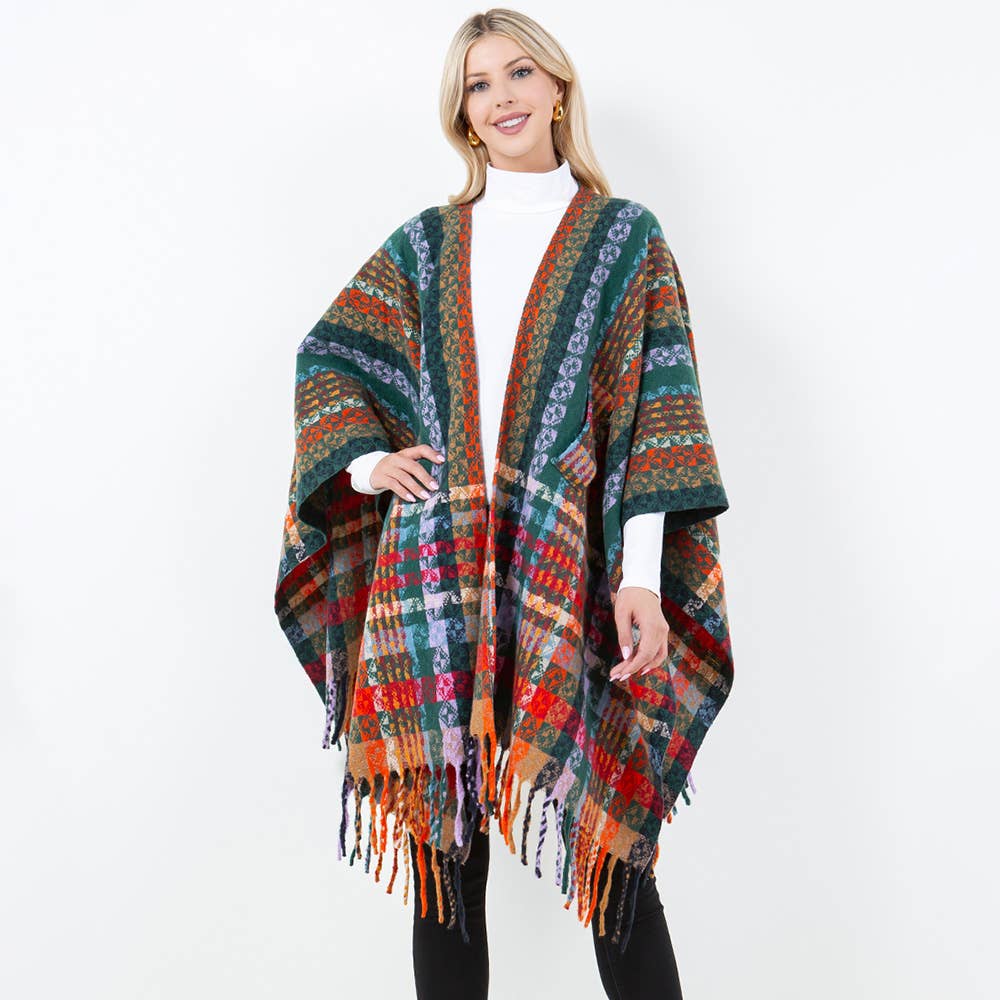 Sensibling Corp. – wholesale Poncho – Women's – Plaid Fringe Poncho Wrap Shawl9