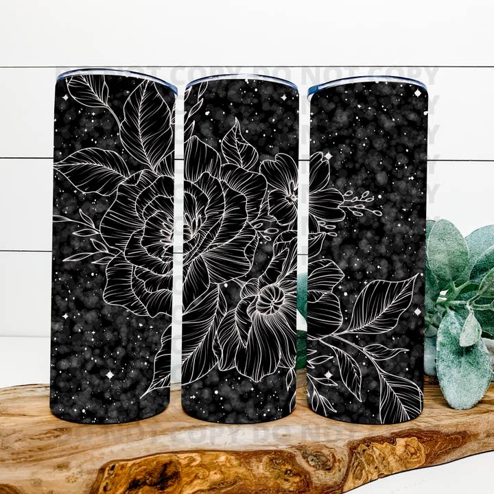 Black Floral Stainless Steel Tumbler for wholesale by Cash & Drix Wholesale