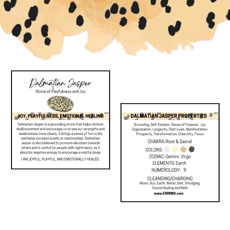 Essential Wellness - Body, Mind, Spirit - Vente Pierre et cristal de spiritualité - Pierre de souci en jaspe dalmatien avec option de carte d'information1