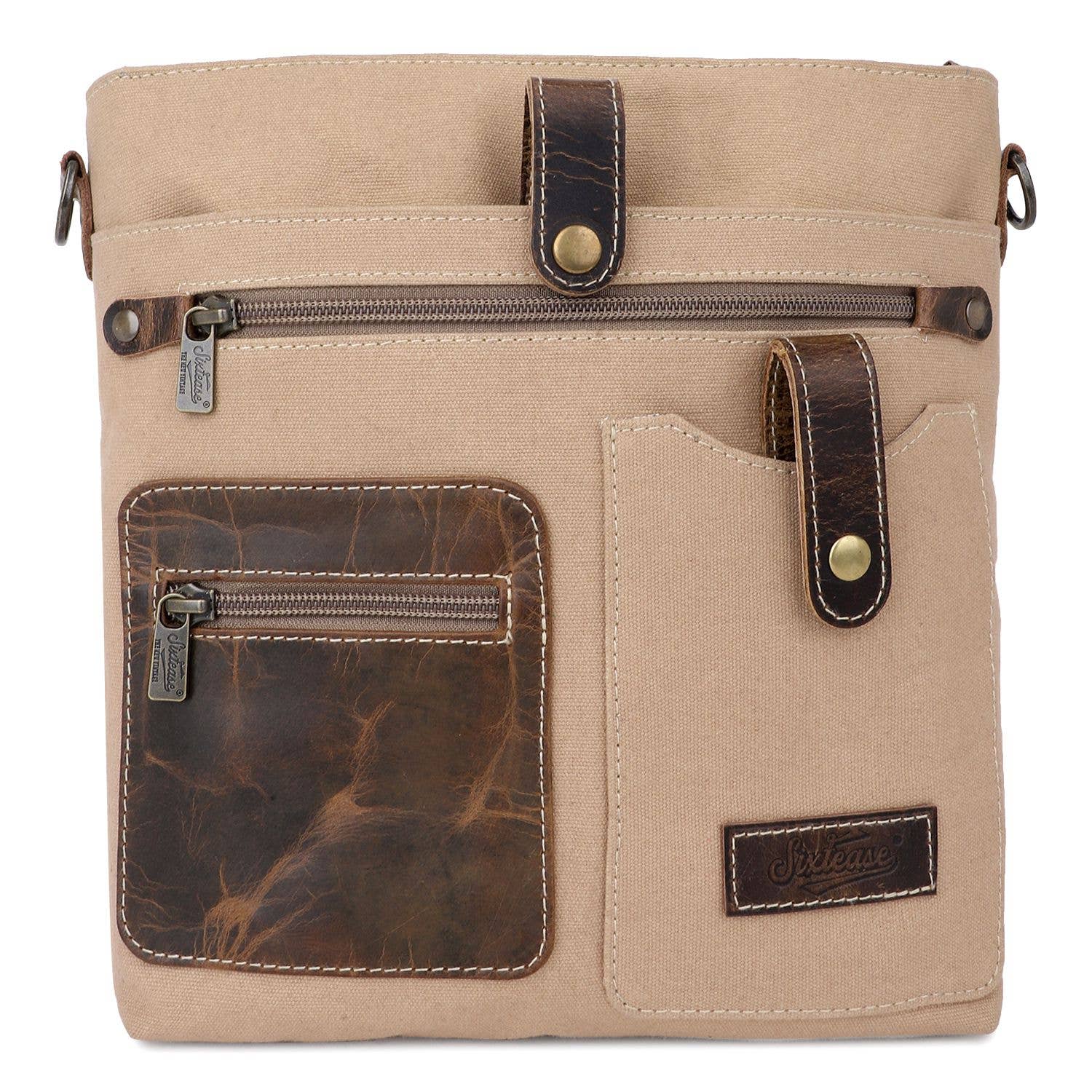 Sixtease Bags USA - Wholesale Crossbody Bag - Women's - Canvas & Leather Women's Crossbody Bag - Dun/Van Dyke3