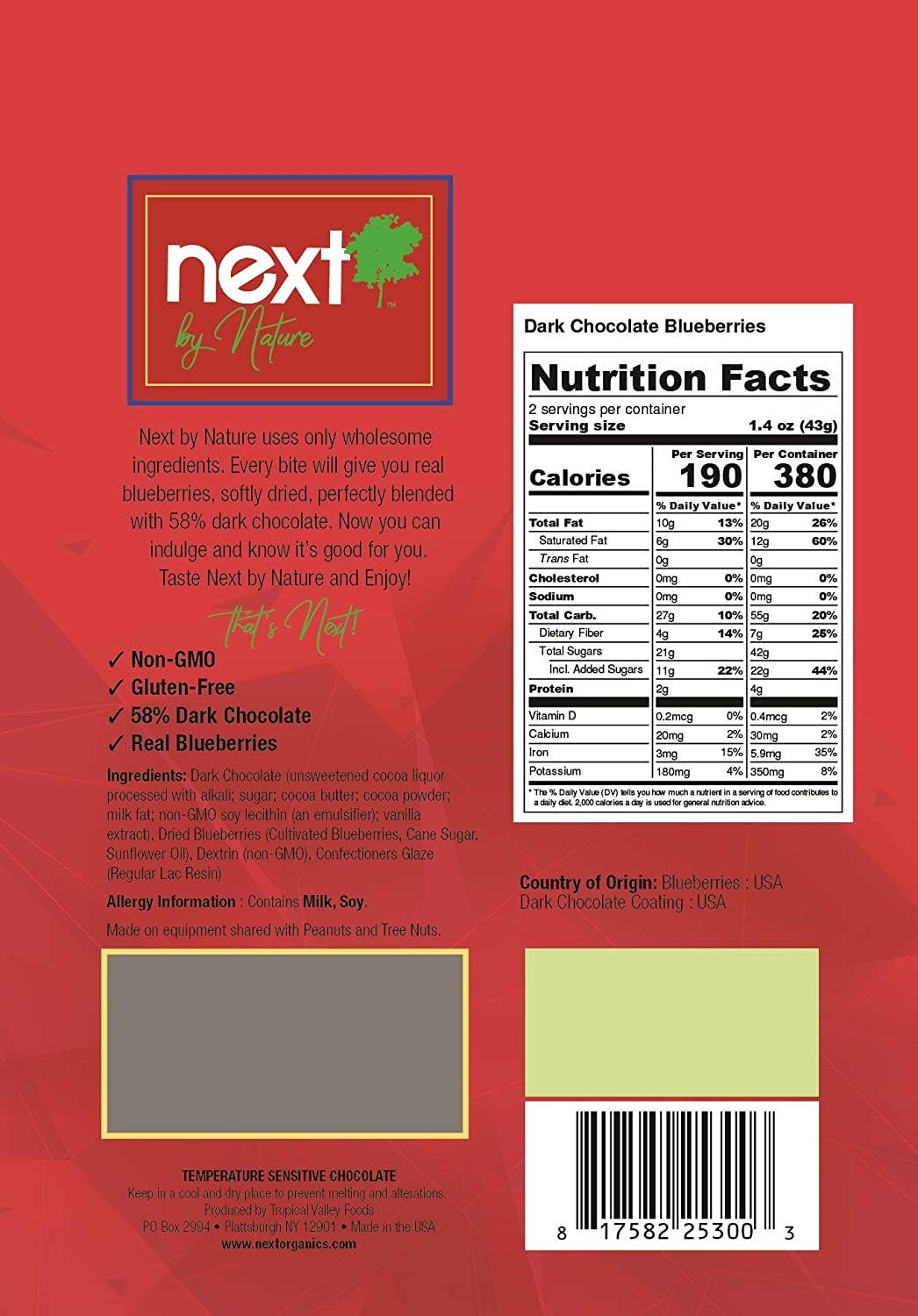 Next Organics - Wholesale Chocolate Covered Sweets - Dark Chocolate Blueberries 3 oz1