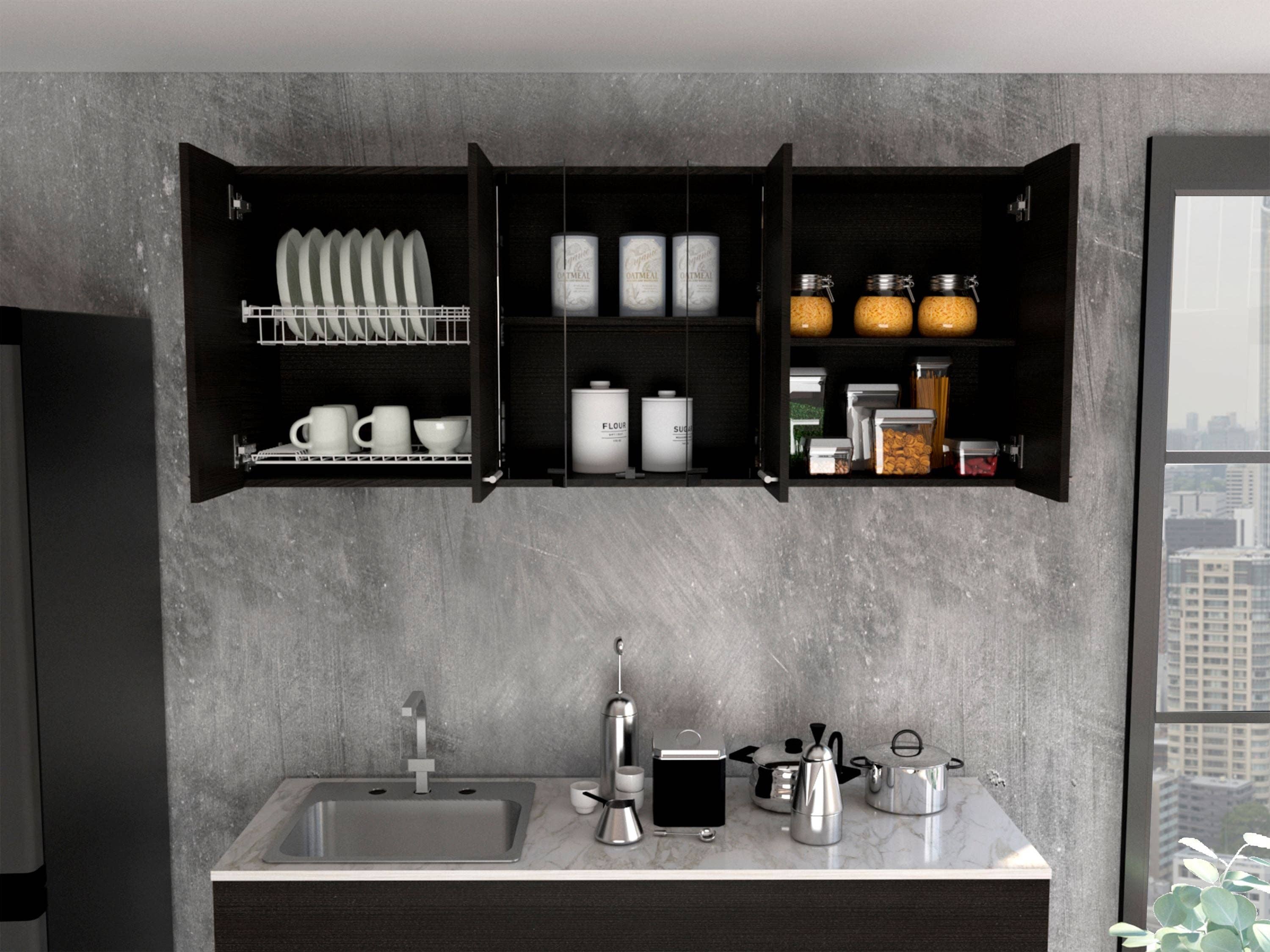 Black Kitchen Wall Cabinet with Glass 150, with multiple doors for wholesale on Faire5