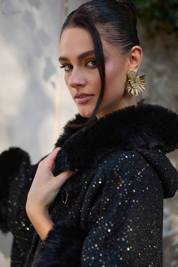 SAACHI - Wholesale Kimono - Women's - Sequin Kimono Faux Fur Jacket2