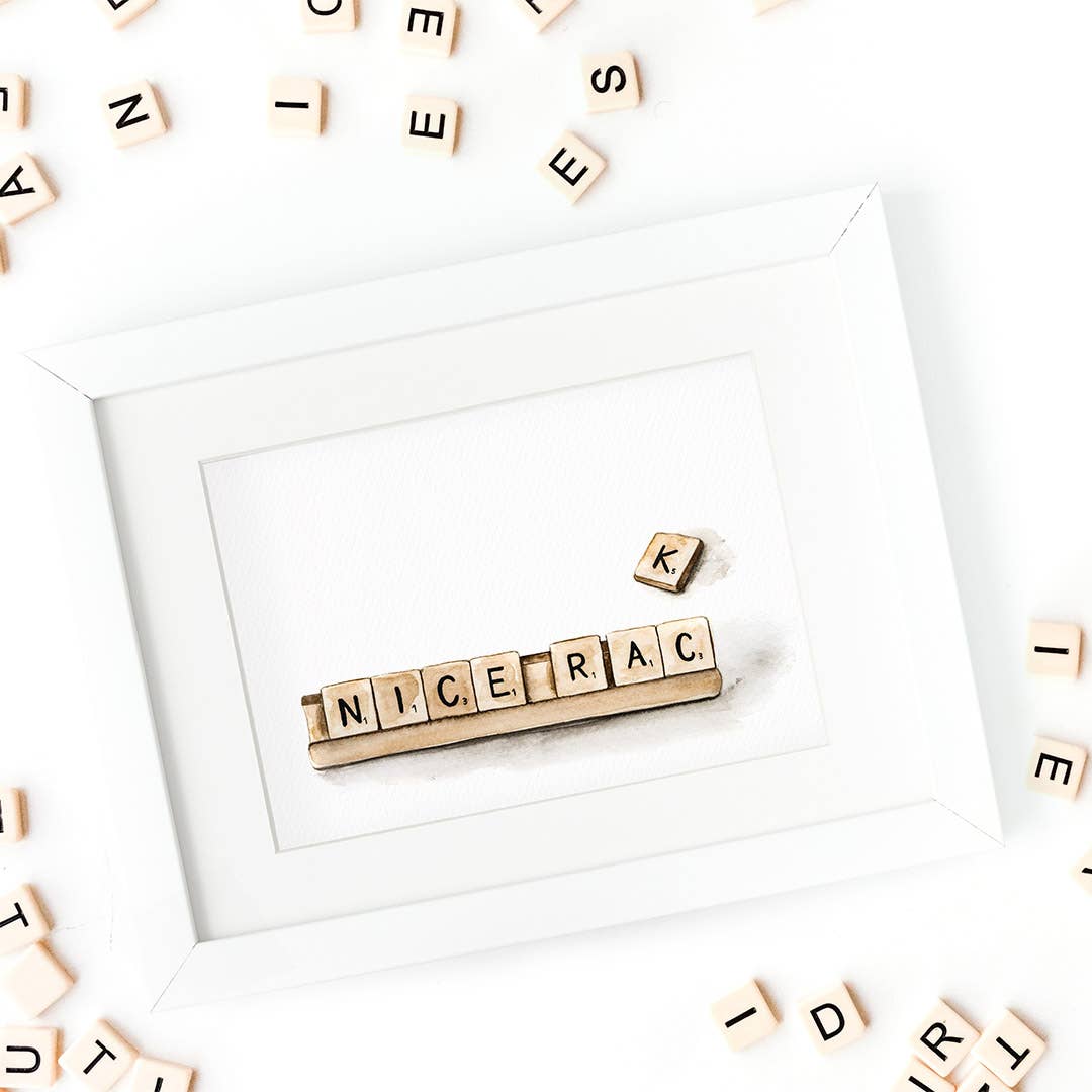 CharmCat - Wholesale Art Print - Nice Rack Scrabble Watercolor Fine Art Giclee Print1