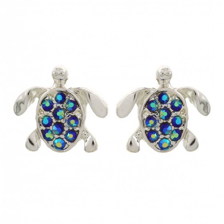 0011 PREMIERE - Venta al por mayor Pendientes de botón/aretes de poste - Pendientes de poste de tortuga de plata con zafiro AB FR2459