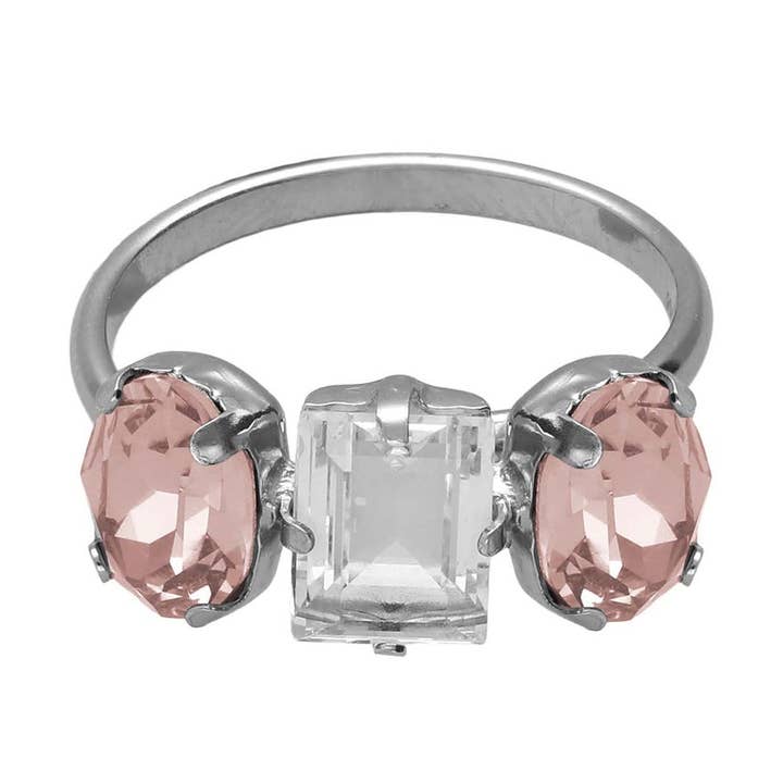 Justerbar oval Ombra-ring med kristall i rodiumpläterat silver för wholesale av Victoria Cruz