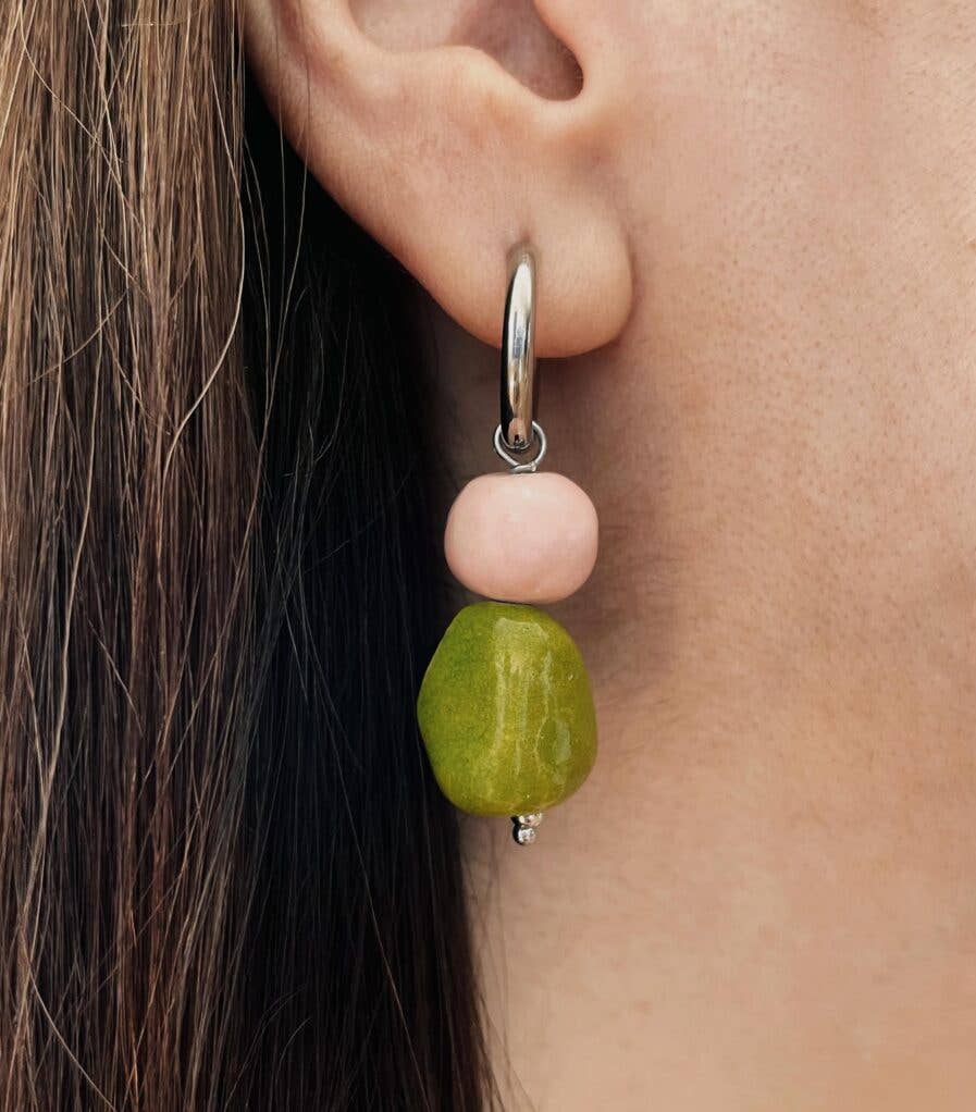 Blanca Olmos Studio - Wholesale Dangle Earrings - Lightweight ceramic earrings Fortuna hoop in various colors-New1