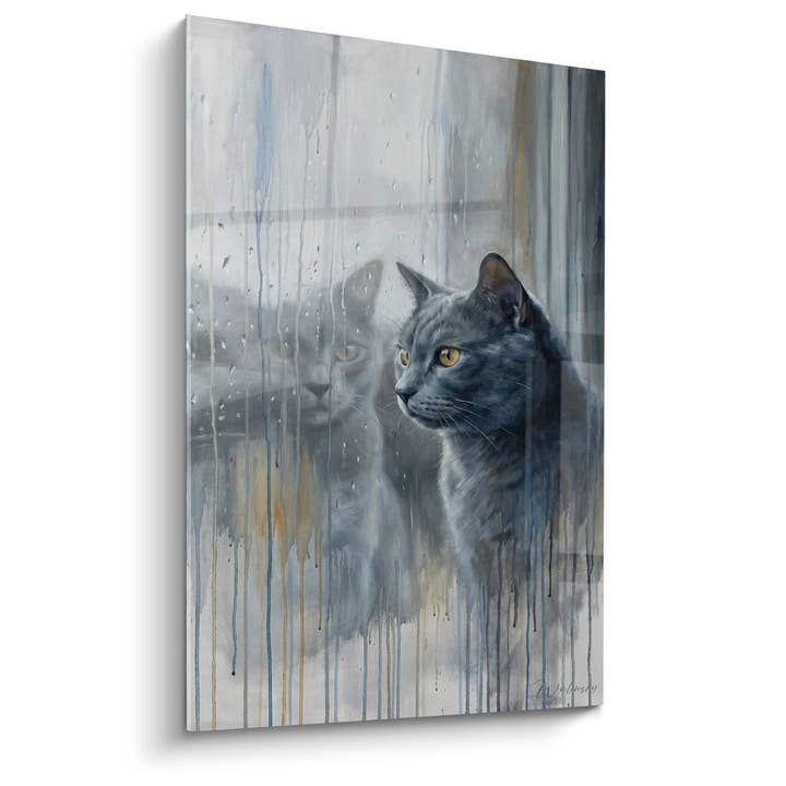 Tabell Katt Chartreux i regnet - Melankoliska reflektioner - Utgåva katt Chartreux för wholesale av Walensky